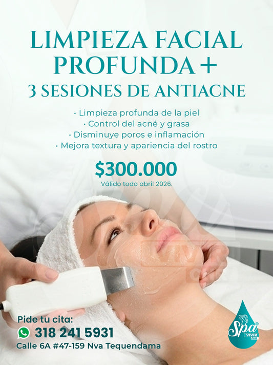 Limpieza facial profunda + 3 sesiones antiacné